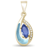 Sterling Silver Yellow Gold Plated Tear Drop Tanzanite CZ And Natural Larimar Pendant