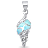 Sterling Silver Natural Larimar Twisted Shell Fashion Pendant