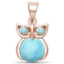 Load image into Gallery viewer, Sterling Silver Rose Gold Plated Natural Larimar Whimsical Owl Pendant