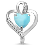 Sterling Silver Natural Larimar Heart And CZ Pendant