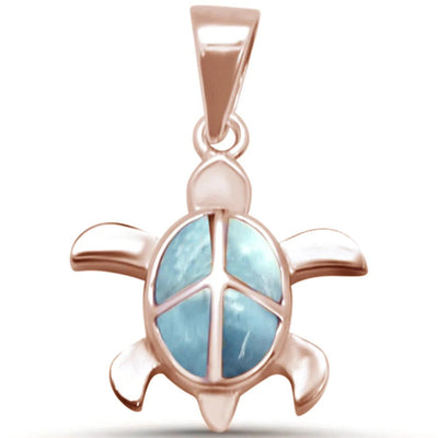 Sterling Silver Rose Gold Plated Turtle Natural Larimar Pendant