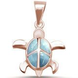 Sterling Silver Rose Gold Plated Turtle Natural Larimar Pendant