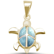 Load image into Gallery viewer, Sterling Silver Yellow Gold Plated Turtle Natural Larimar Pendant