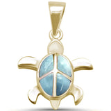 Sterling Silver Yellow Gold Plated Turtle Natural Larimar Pendant
