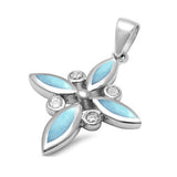 Sterling Silver Lab Created Larimar and Cz Cross Pendant