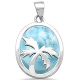 Sterling Silver Solid Natural Larimar With Palm Tree Design Pendant