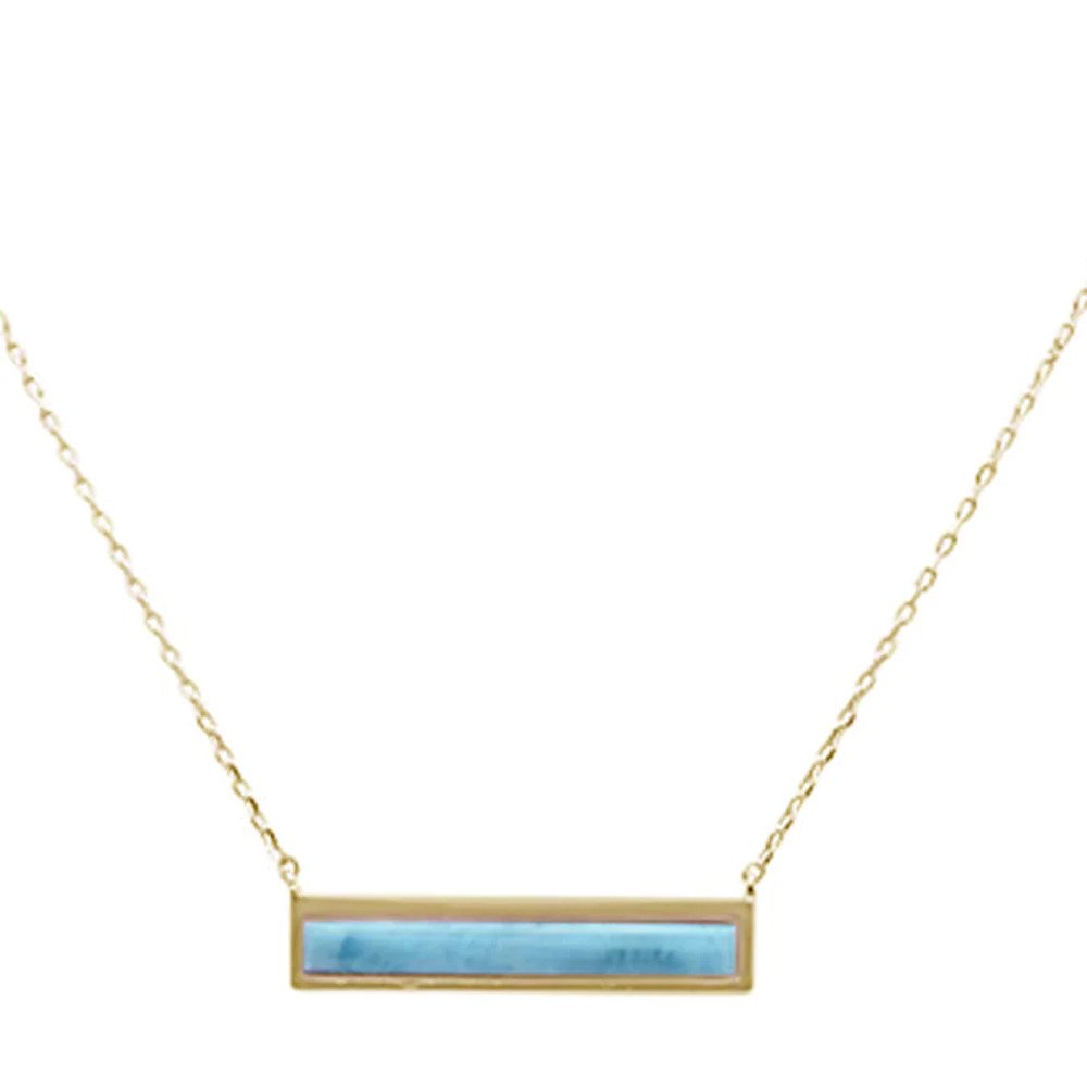 Sterling Silver Yellow Gold Plated Bar Natural Larimar Necklace