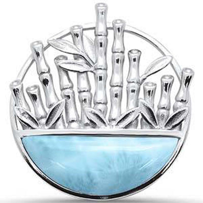 Sterling Silver Natural Larimar Bamboo Design Pendant