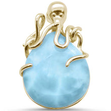 Load image into Gallery viewer, Sterling Silver Yellow Gold Plated Natural Larimar Octopus Oval Pendant