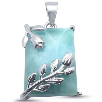 Sterling Silver Square Leaf Natural Larimar Pendant