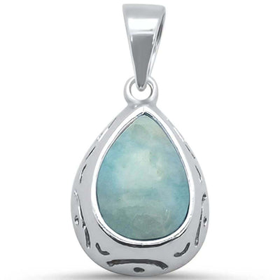 Sterling Silver Pear Natural Larimar Teardrop Halo Pendant