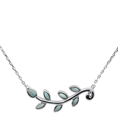 Sterling Silver Natural Larimar Olive Branch Leaf Design Pendant Necklace