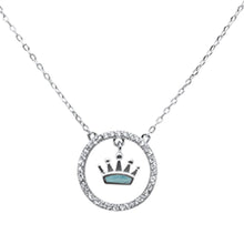 Load image into Gallery viewer, Sterling Silver Natural Larimar Dangling Crown Pendant Necklace