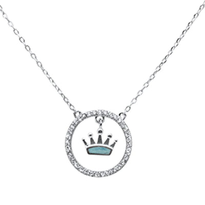 Sterling Silver Natural Larimar Dangling Crown Pendant Necklace