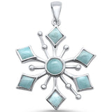 Sterling Silver Round Natural Larimar Snowflake Design Pendant