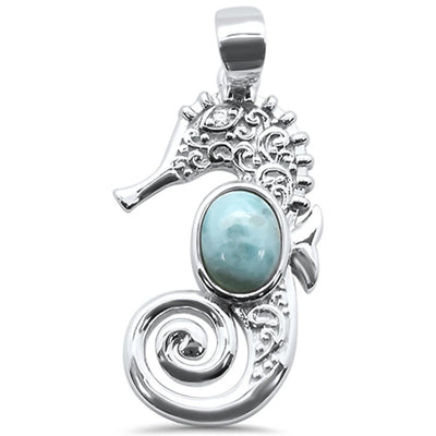 Sterling Silver Natural Larimar Sea Horse Charm Pendant