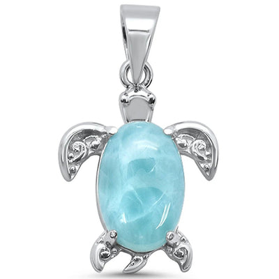 Sterling Silver Natural Larimar Turtle Charm Pendant