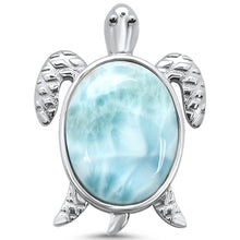 Load image into Gallery viewer, Sterling Silver Natural Larimar Turtle Oval Charm Pendant
