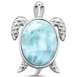 Sterling Silver Natural Larimar Turtle Oval Charm Pendant