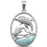 Sterling Silver Natural Larimar Dolphin Charm Pendant