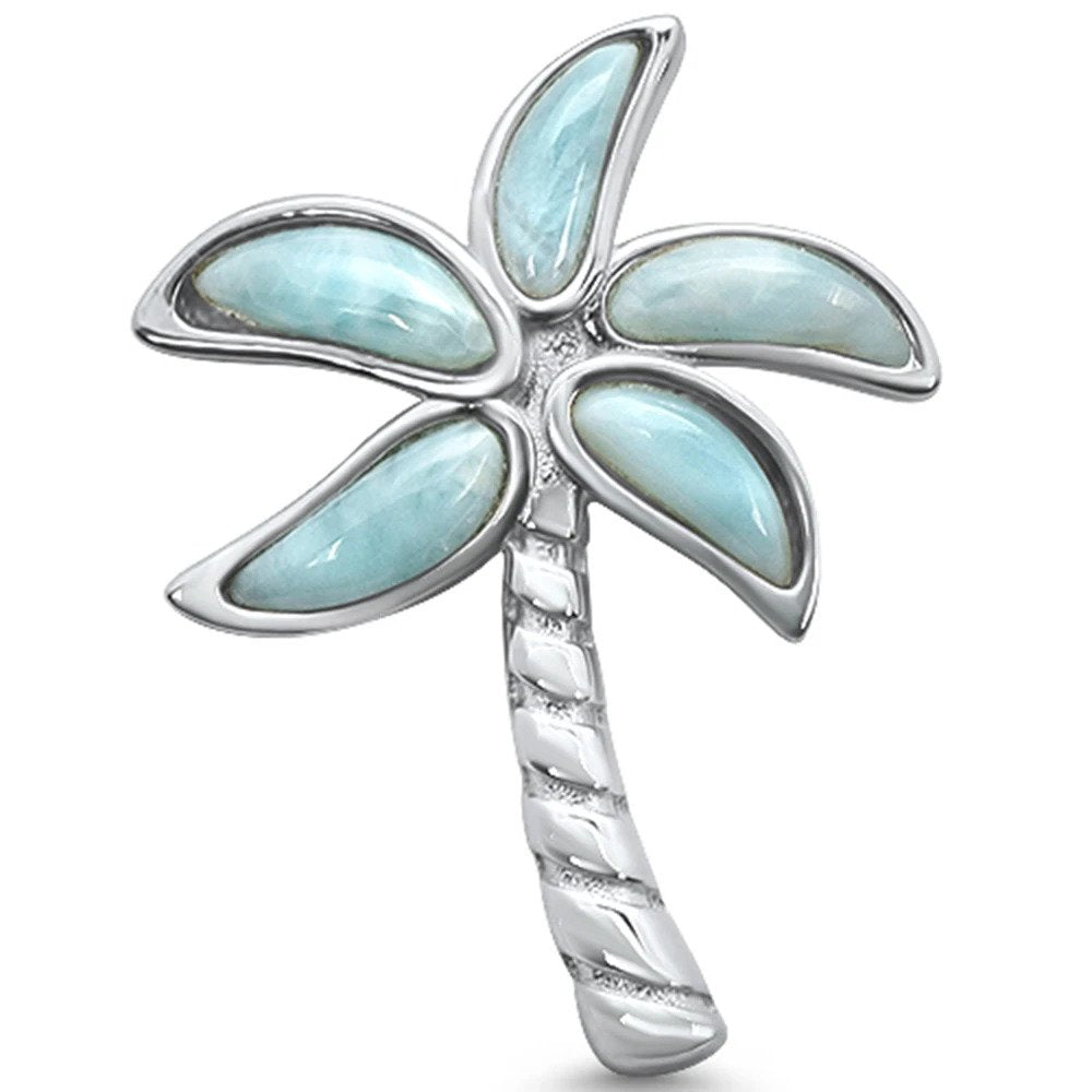Sterling Silver Natural Larimar Beach Palm Tree Charm Pendant