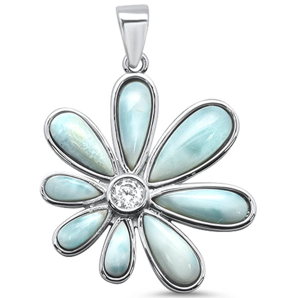 Sterling Silver Natural Larimar Flower Charm Pendant