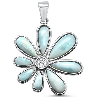 Sterling Silver Natural Larimar Flower Charm Pendant