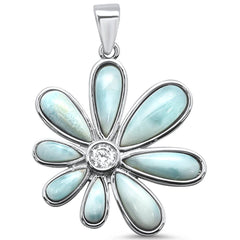 Sterling Silver Natural Larimar Flower Charm Pendant