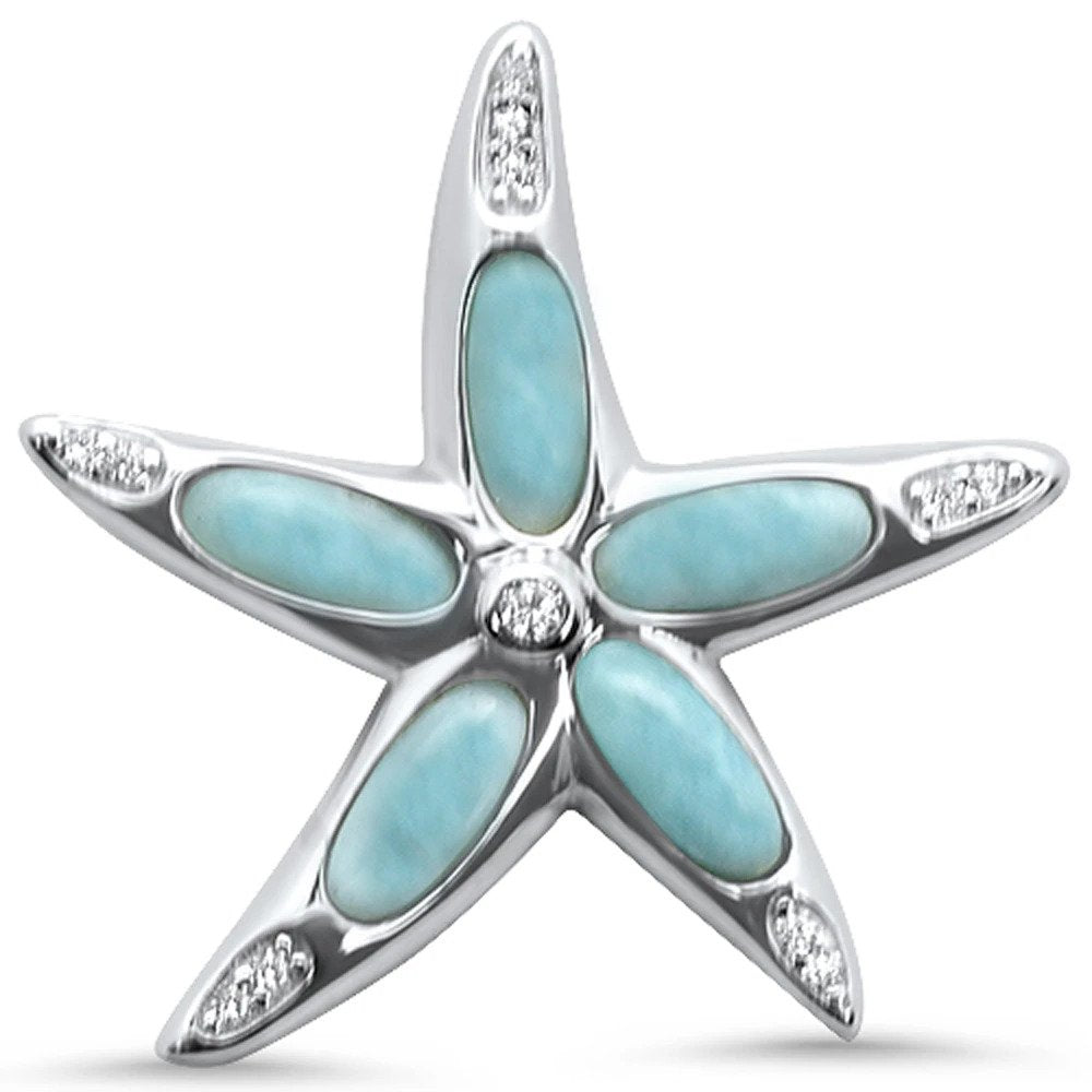 Sterling Silver Natural Larimar and Cubic Zirconia Star Fish Charm Pendant