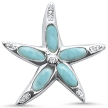 Load image into Gallery viewer, Sterling Silver Natural Larimar and Cubic Zirconia Star Fish Charm Pendant