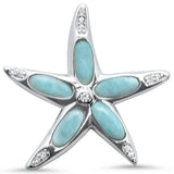 Sterling Silver Natural Larimar and Cubic Zirconia Star Fish Charm Pendant