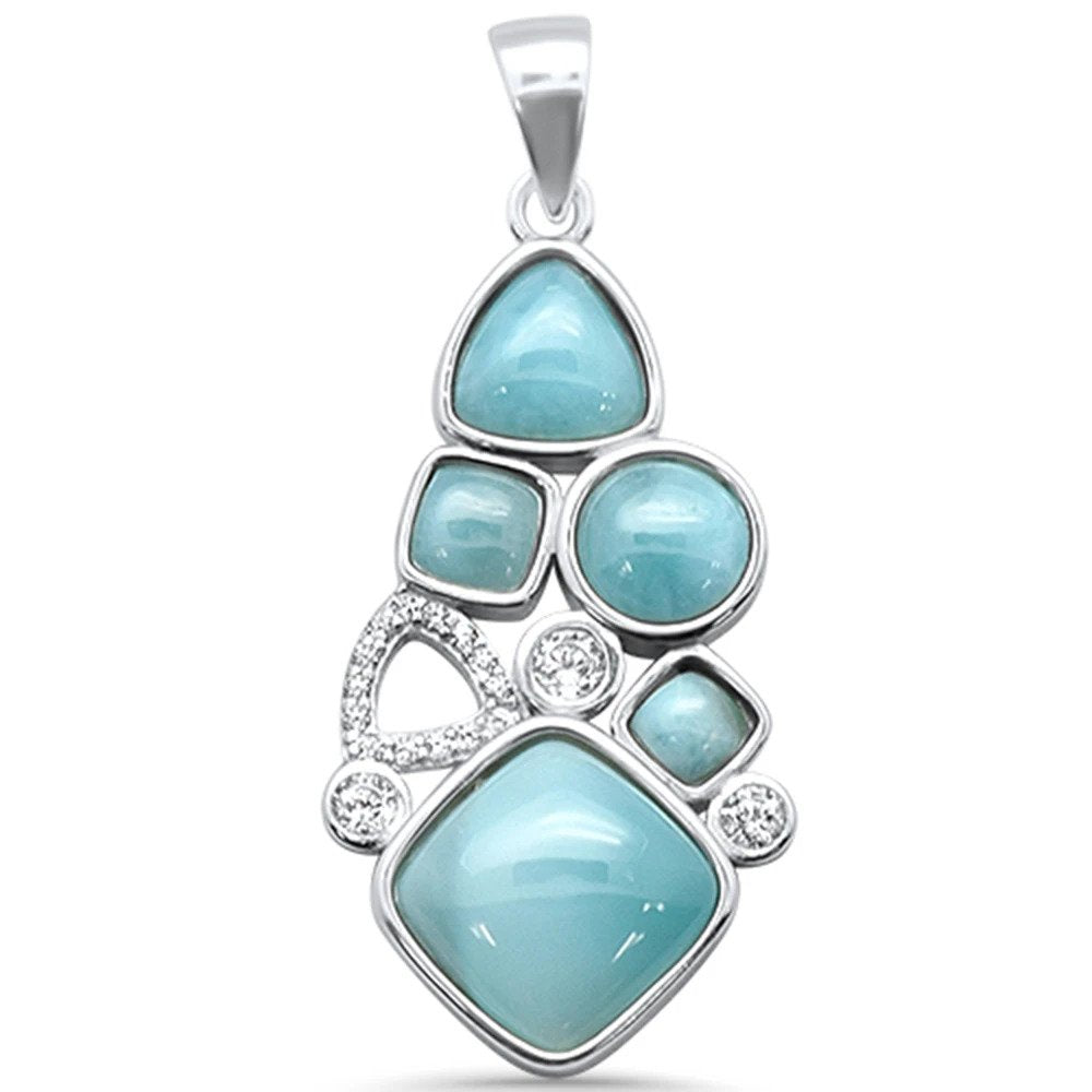 Sterling Silver Multy Shape Natural Larimar and Cz Charm Pendant