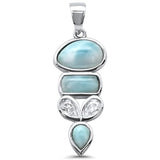 Sterling Silver Multy Shape Natural Larimar and Cz Charm Pendant