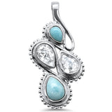 Sterling Silver Natural Larimar Pear and Cz Charm Pendant