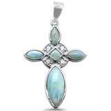 Sterling Silver Natural Larimar Cross and Cz Charm Pendant