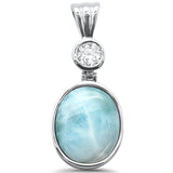 Sterling Silver Natural Larimar Oval Charm Pendant