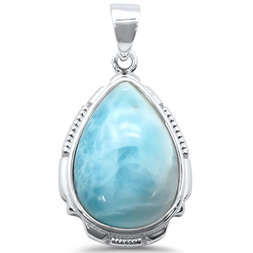 Sterling Silver Natural Larimar Pear Charm Pendant