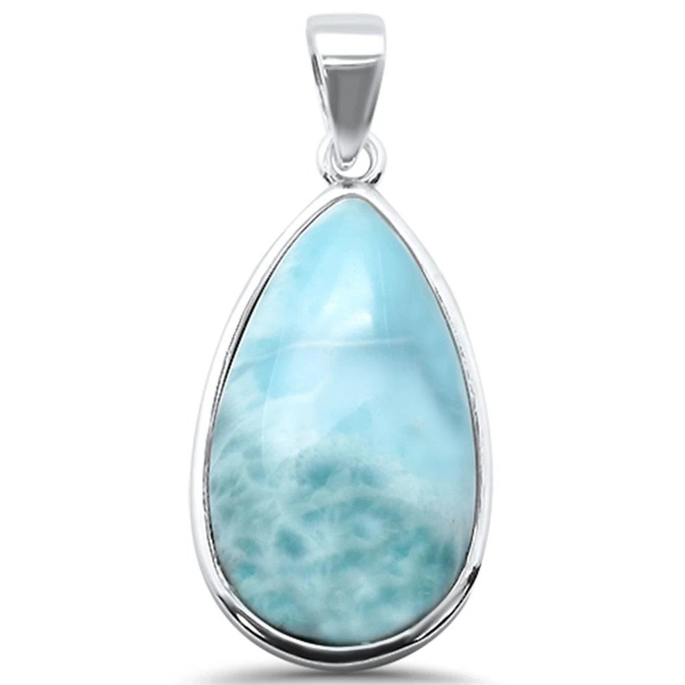 Sterling Silver Natural Larimar Pear Charm Pendant