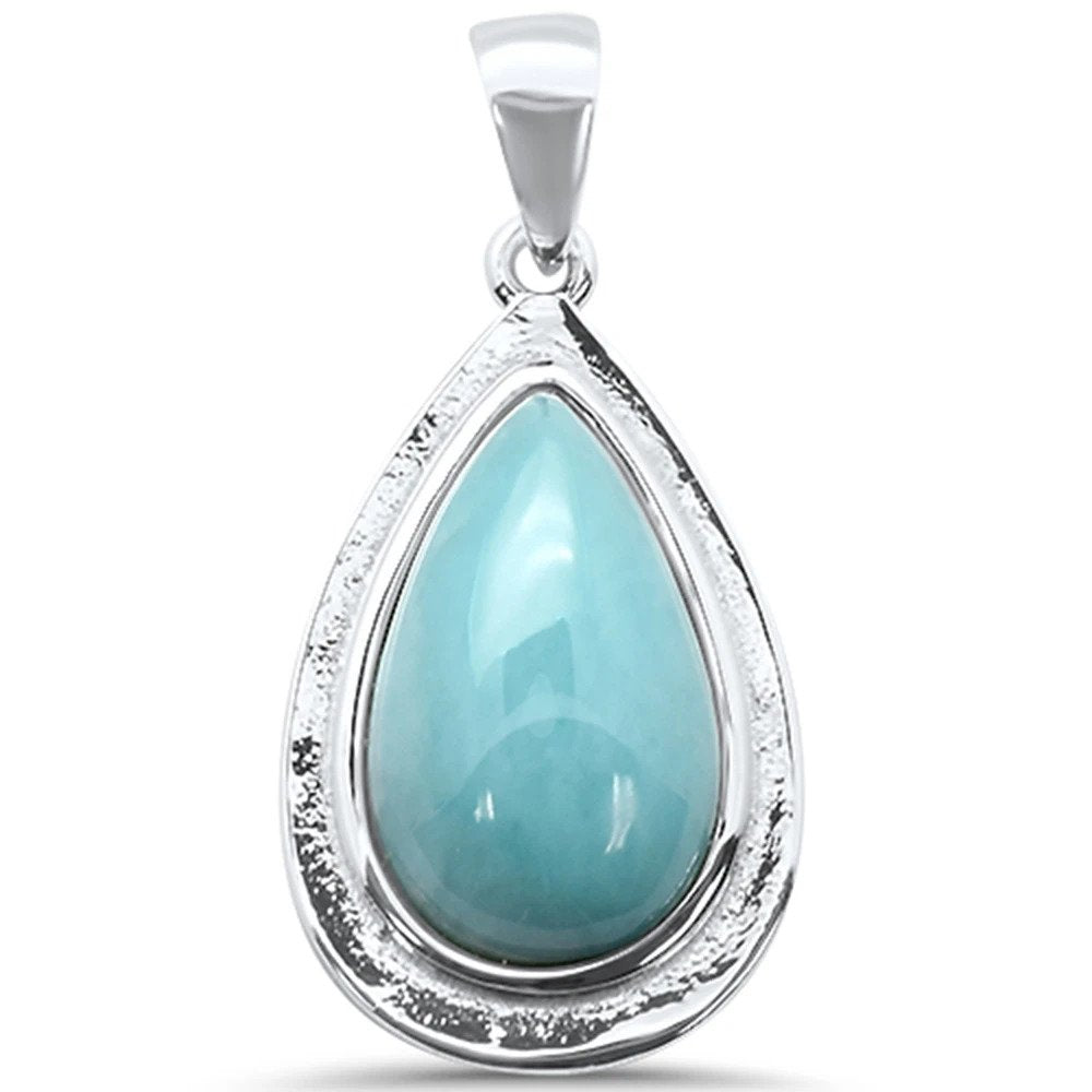 Sterling Silver Pear Natural Larimar Charm Pendant