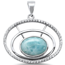 Load image into Gallery viewer, Sterling Silver Natural Larimar Oval and Cz Charm Pendant