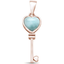 Load image into Gallery viewer, Sterling Silver Rose Gold Plated Natural Larimar Heart Key Pendant