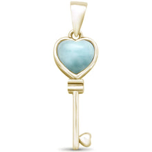 Load image into Gallery viewer, Sterling Silver Yellow Gold Plated Natural Larimar Heart Key Pendant
