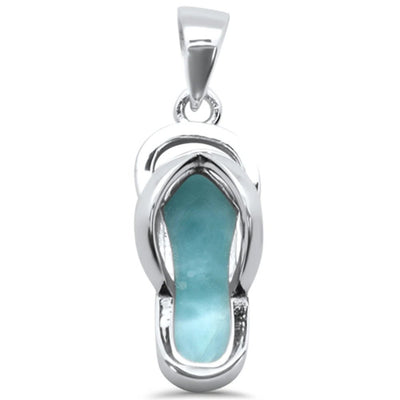 Sterling Silver Natural Larimar Beach Sandal Charm Pendant