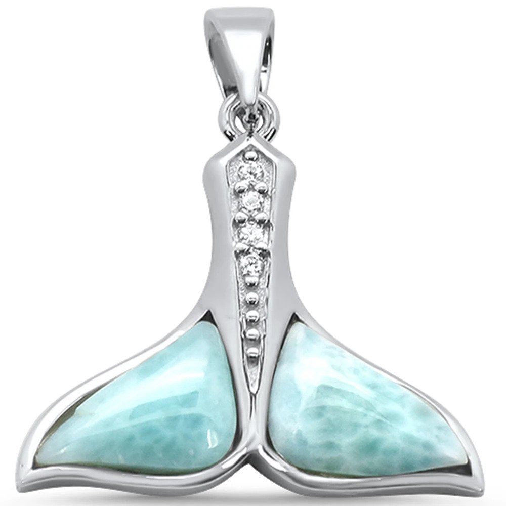 Sterling Silver Natural Larimar Whale Tail Charm Pendant