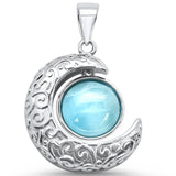 Sterling Silver Natural Larimar Crescent Moon Charm Pendant