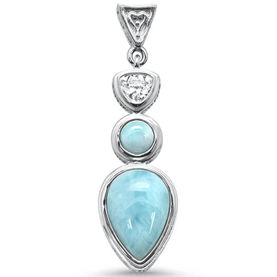 Sterling Silver Natural Larimar and Cz Charm Pendant