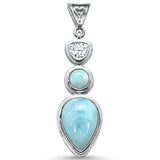 Sterling Silver Natural Larimar and Cz Charm Pendant