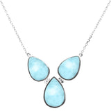 Sterling Silver New Pear Natural Larimar Pendant Necklace