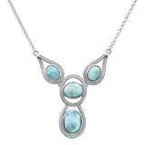 Sterling Silver Natural Larimar And Cubic Zirconia Pendant Necklace