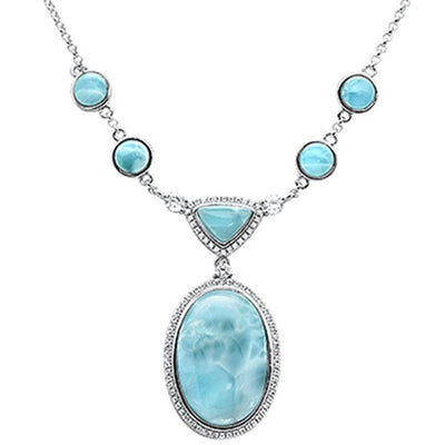 Sterling Silver Natural Larimar Pendant Necklace